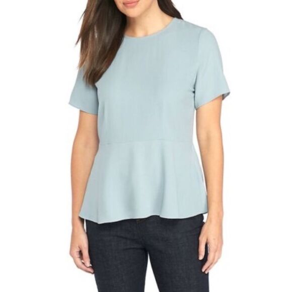 Eileen Fisher Silk Dawn Georgette Crepe Peplum Blouse Top - Picture 1 of 6